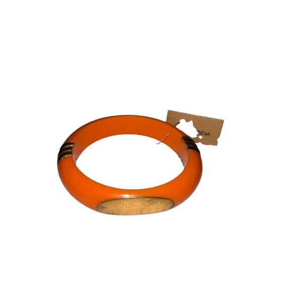 Iris Apfel & Bajalia Orange Wood Resin Bangle Bracelet Chunky Boho Chic - Picture 1 of 7